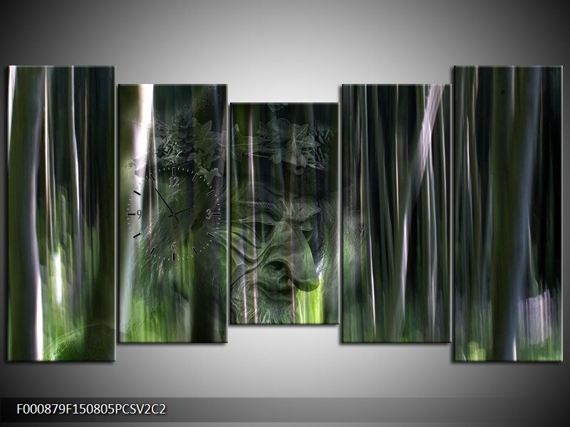 Klok schilderij Abstract | Groen, Zilver, Wit | 150x80cm 5Luik