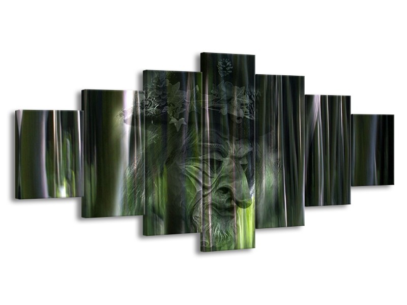 Canvas schilderij Abstract | Groen, Zilver, Wit | 210x100cm 7Luik