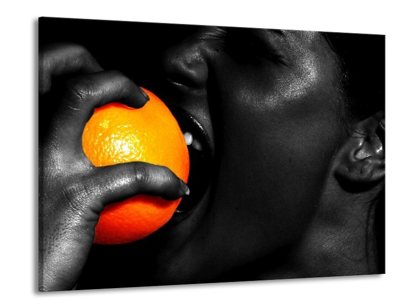 Glas schilderij Gezicht | Oranje, Zwart, Wit | 100x70cm 1Luik