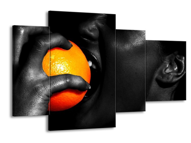 Canvas schilderij Gezicht | Oranje, Zwart, Wit | 120x75cm 4Luik