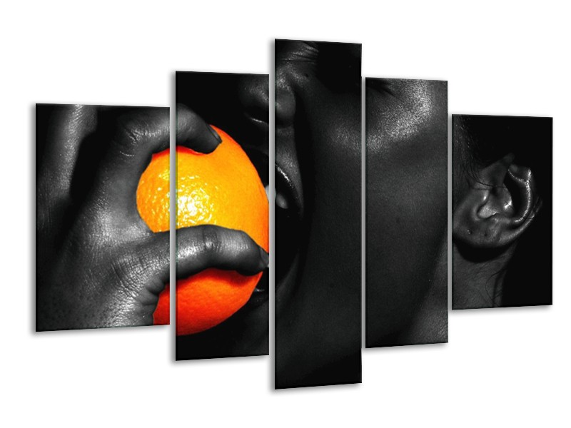 Canvas schilderij Gezicht | Oranje, Zwart, Wit | 170x100cm 5Luik