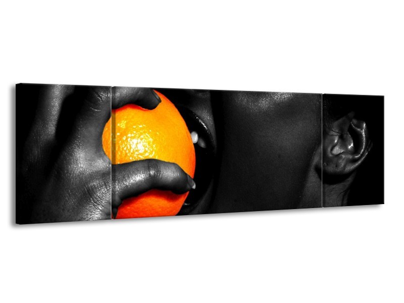 Canvas schilderij Gezicht | Oranje, Zwart, Wit | 170x50cm 3Luik