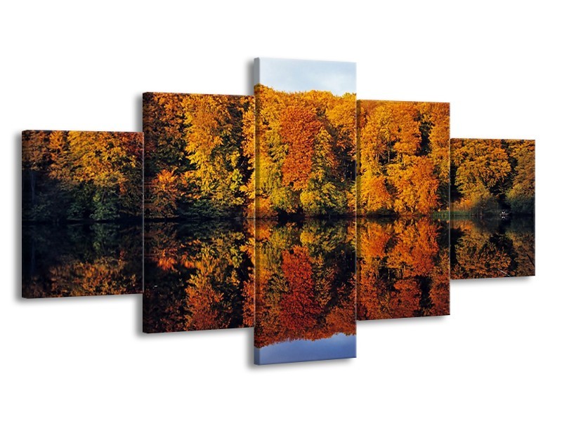 Canvas schilderij Herfst | Oranje, Groen, Geel | 150x80cm 5Luik