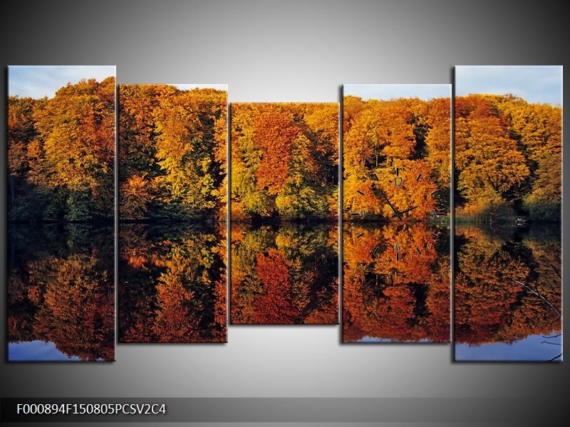 Klok schilderij Herfst | Oranje, Groen, Geel | 150x80cm 5Luik