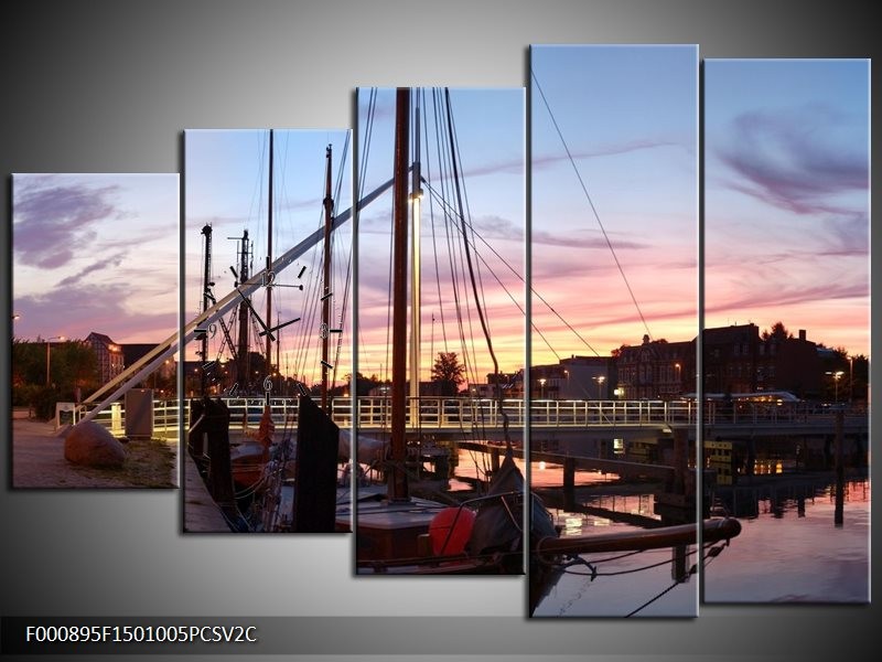 Klok schilderij Boot | Paars, Wit, Blauw | 150x100cm 5Luik