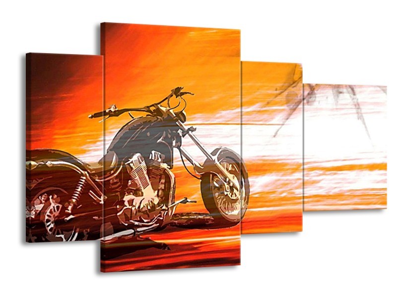 Glas schilderij Motor | Geel, Oranje, Rood | 120x75cm 4Luik