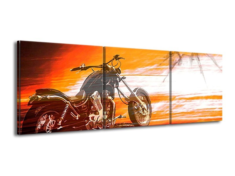 Glas schilderij Motor | Geel, Oranje, Rood | 150x50cm 3Luik