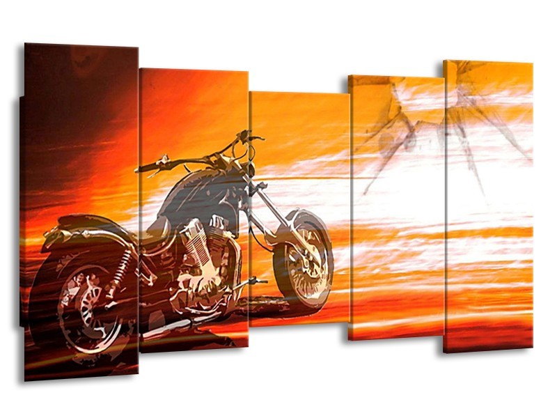 Glas schilderij Motor | Geel, Oranje, Rood | 150x80cm 5Luik