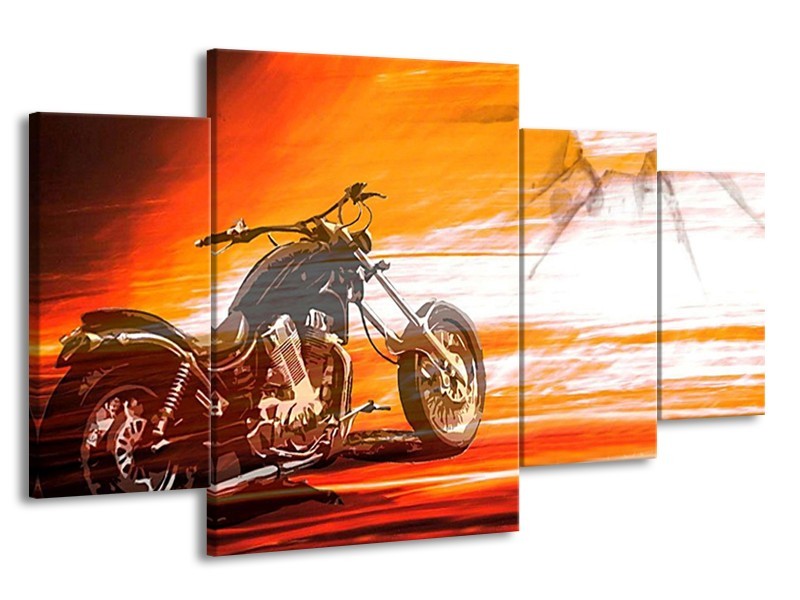 Glas schilderij Motor | Geel, Oranje, Rood | 160x90cm 4Luik