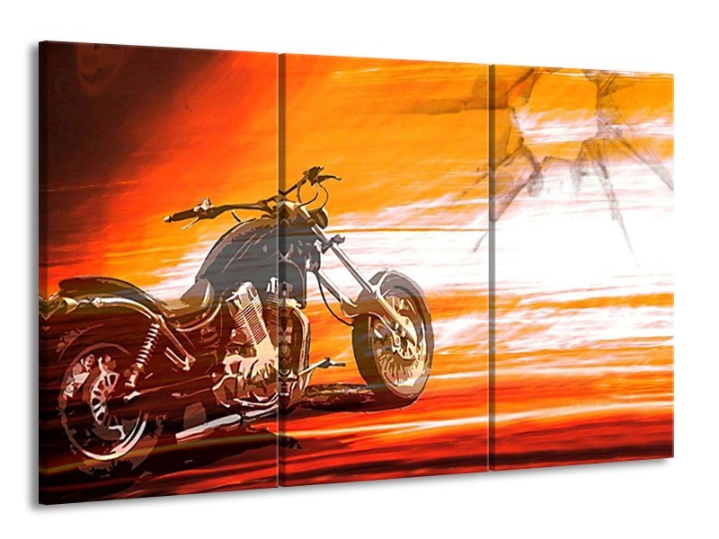Glas schilderij Motor | Geel, Oranje, Rood | 165x100cm 3Luik