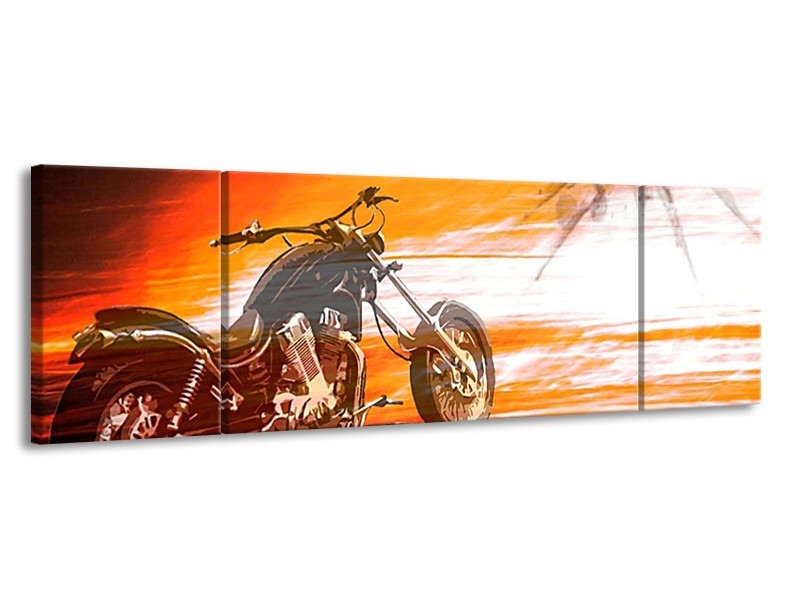 Glas schilderij Motor | Geel, Oranje, Rood | 170x50cm 3Luik