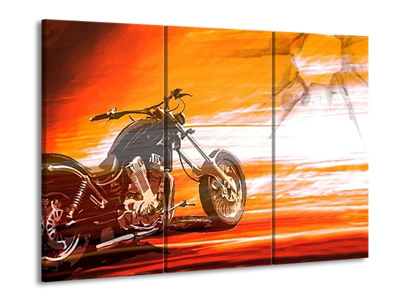 Glas schilderij Motor | Geel, Oranje, Rood | 90x60cm 3Luik