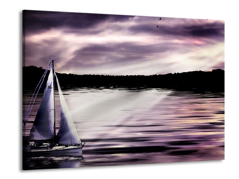 Glas schilderij Boot | Paars, Zwart, Wit | 100x70cm 1Luik