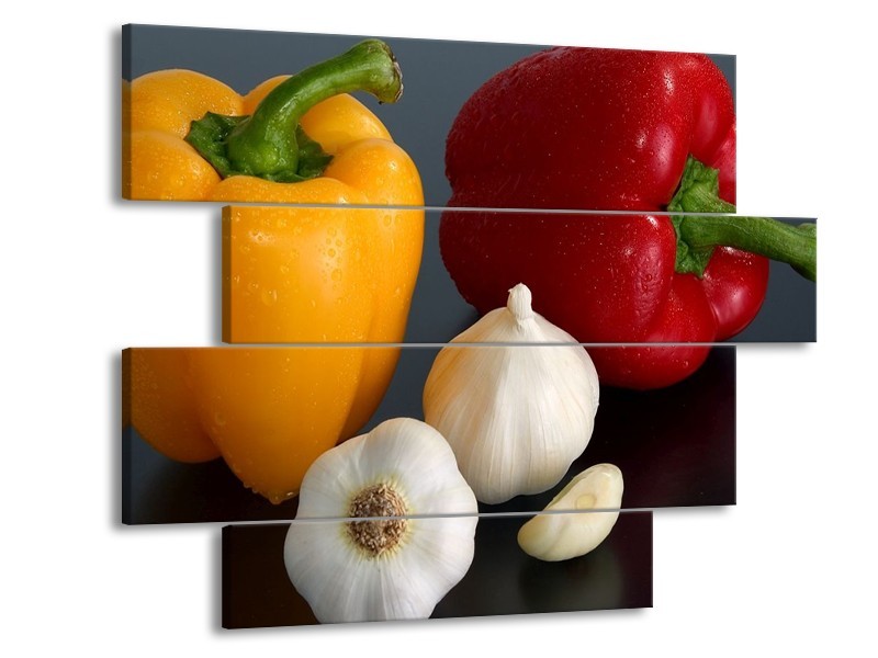Canvas schilderij Paprika | Geel, Rood, Wit | 115x85cm 4Luik