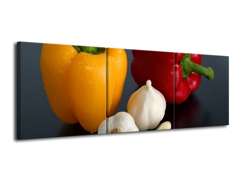 Canvas schilderij Paprika | Geel, Rood, Wit | 120x40cm 3Luik
