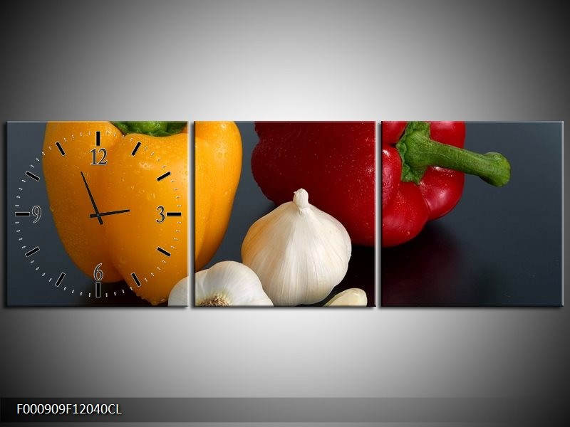 Klok schilderij Paprika | Geel, Rood, Wit | 120x40cm 3Luik