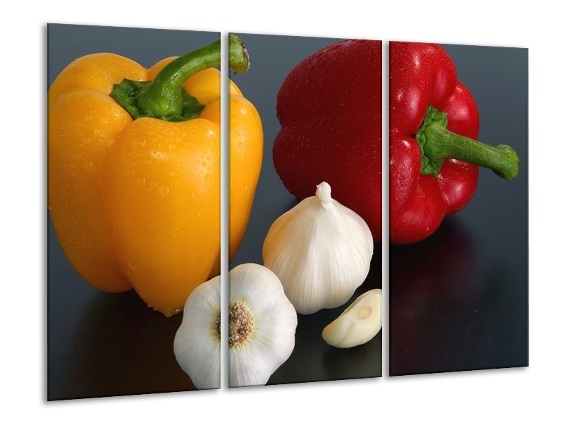 Canvas schilderij Paprika | Geel, Rood, Wit | 120x80cm 3Luik