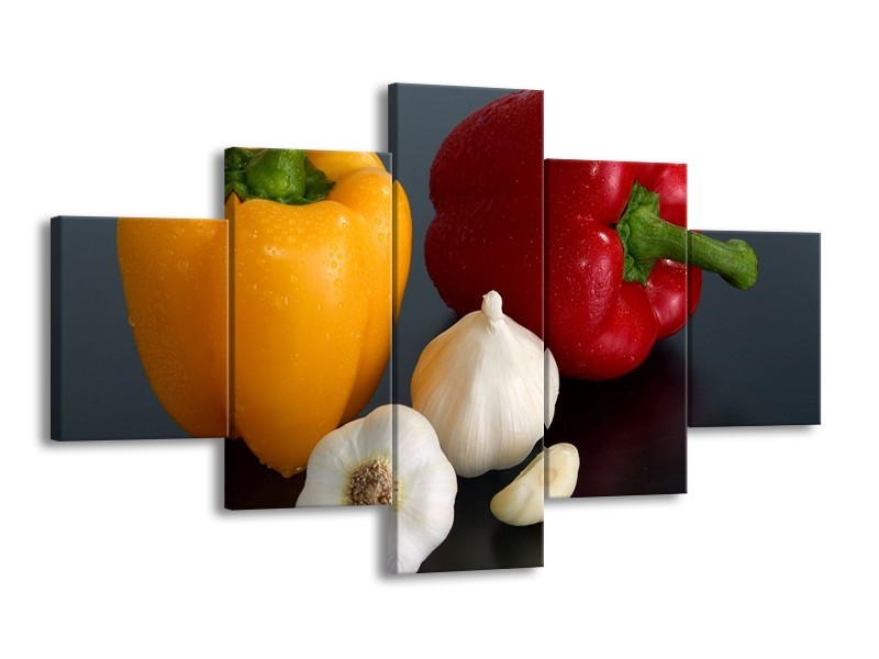 Canvas schilderij Paprika | Geel, Rood, Wit | 125x70cm 5Luik