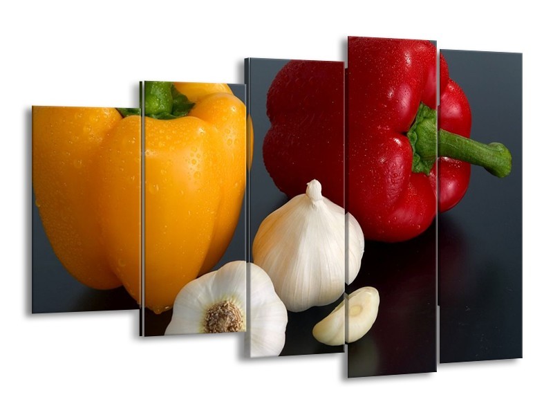 Canvas schilderij Paprika | Geel, Rood, Wit | 150x100cm 5Luik