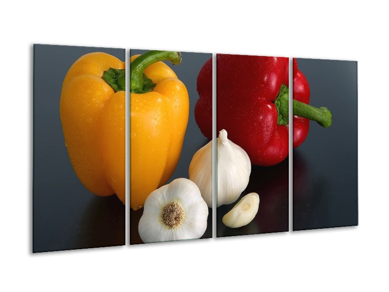 Canvas schilderij Paprika | Geel, Rood, Wit | 160x80cm 4Luik