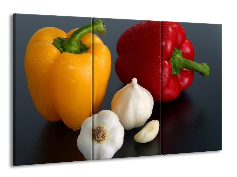 Canvas schilderij Paprika | Geel, Rood, Wit | 165x100cm 3Luik