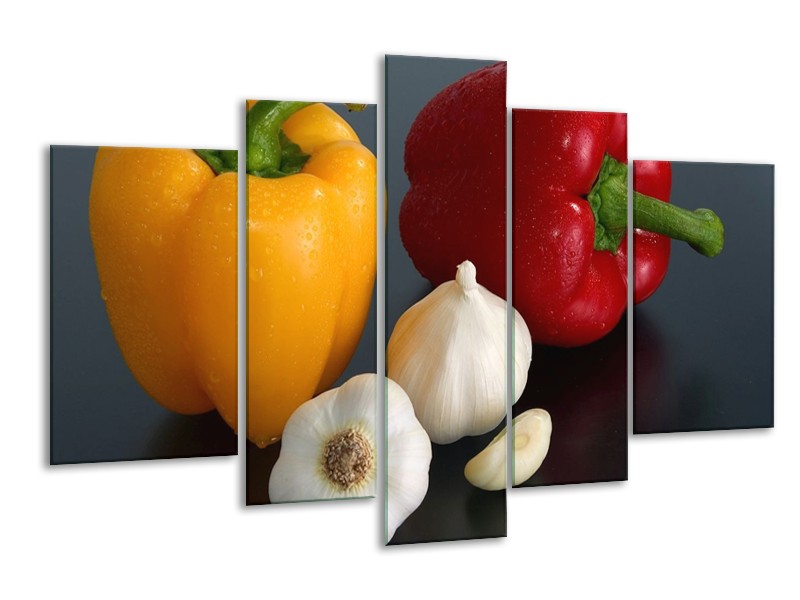 Glas schilderij Paprika | Geel, Rood, Wit | 170x100cm 5Luik