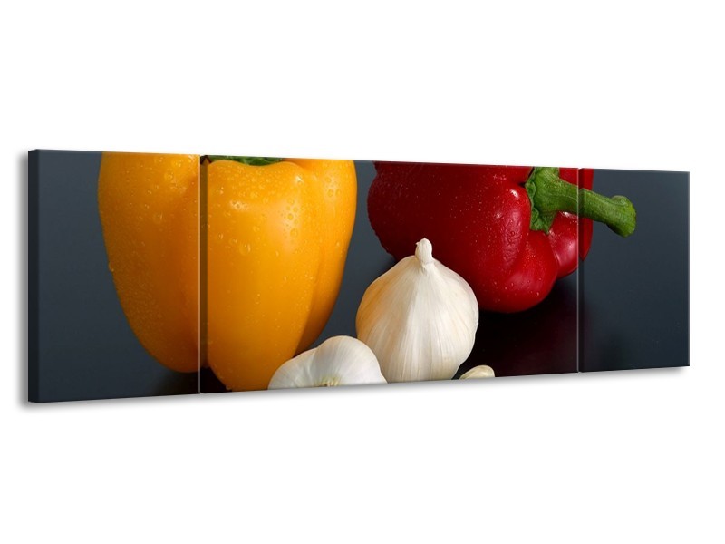 Canvas schilderij Paprika | Geel, Rood, Wit | 170x50cm 3Luik