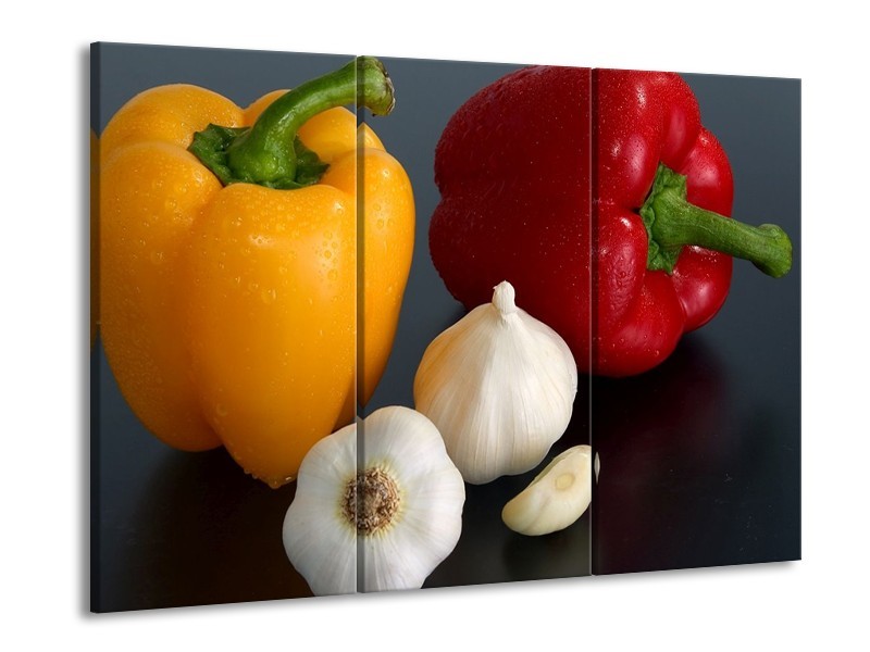 Canvas schilderij Paprika | Geel, Rood, Wit | 90x60cm 3Luik