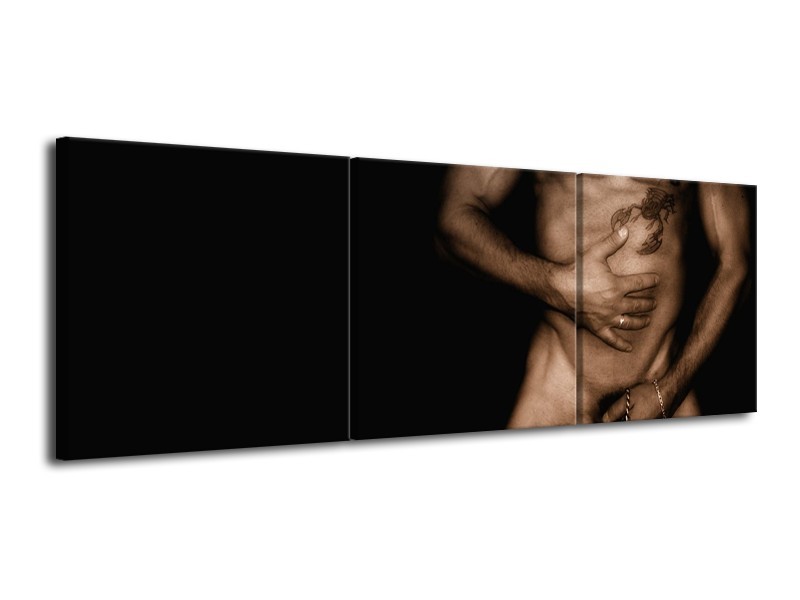 Canvas schilderij Lichaam | Zwart, Sepia | 120x40cm 3Luik