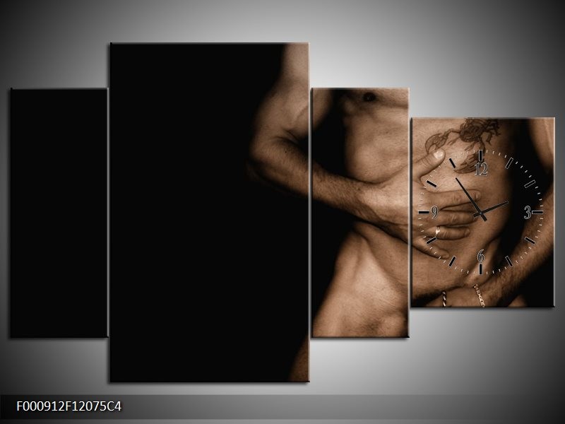 Klok schilderij Lichaam | Zwart, Sepia | 120x75cm 4Luik