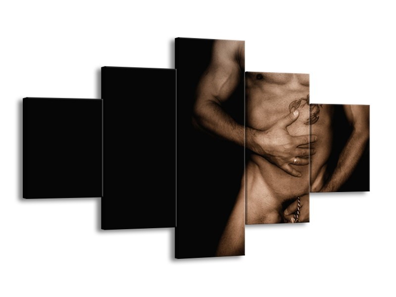 Canvas schilderij Lichaam | Zwart, Sepia | 125x70cm 5Luik