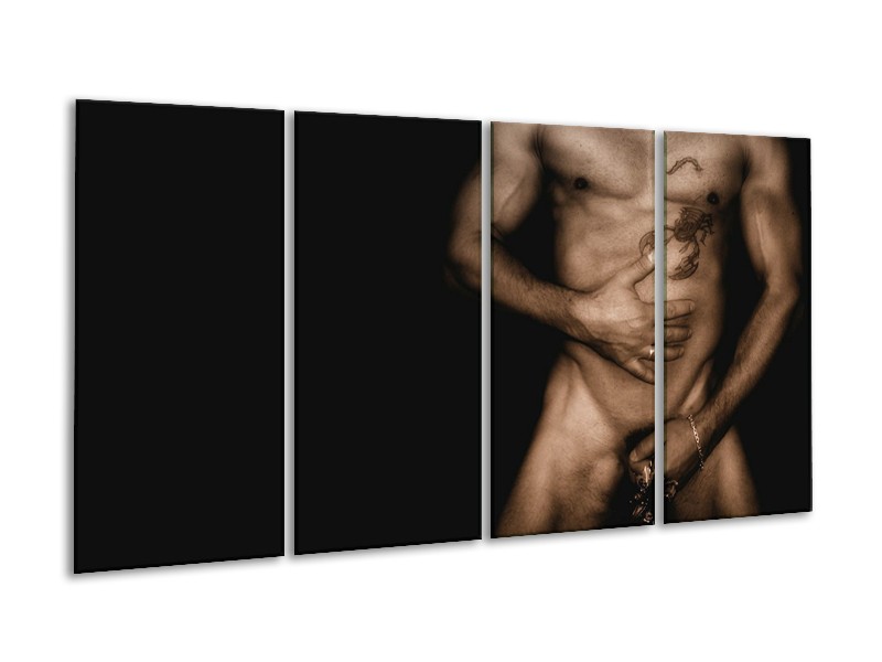 Canvas schilderij Lichaam | Zwart, Sepia | 160x80cm 4Luik