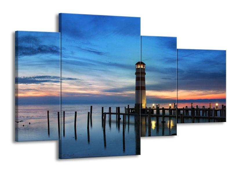 Glas schilderij Vuurtoren | Blauw, Paars, Zwart | 120x75cm 4Luik