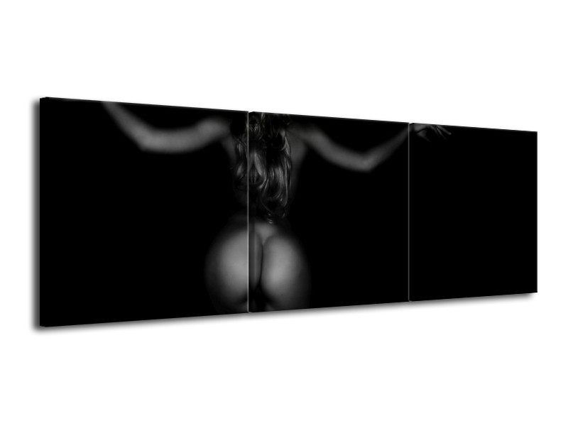 Canvas schilderij Vrouw | Zwart, Grijs | 120x40cm 3Luik