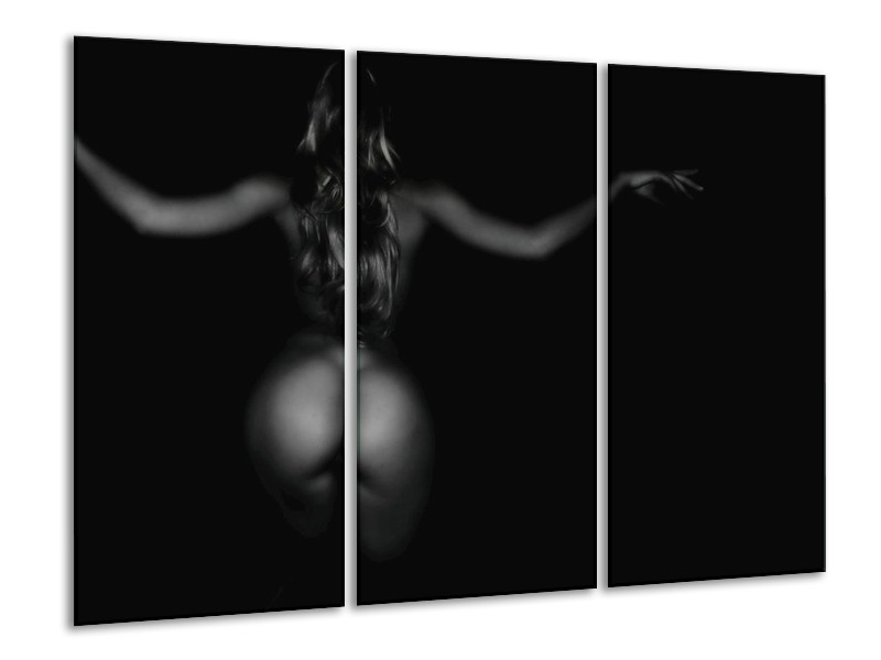 Canvas schilderij Vrouw | Zwart, Grijs | 120x80cm 3Luik