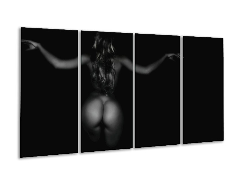 Canvas schilderij Vrouw | Zwart, Grijs | 160x80cm 4Luik