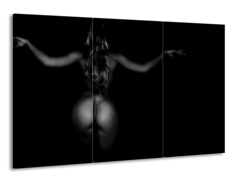 Canvas schilderij Vrouw | Zwart, Grijs | 165x100cm 3Luik