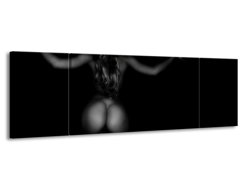 Glas schilderij Vrouw | Zwart, Grijs | 170x50cm 3Luik