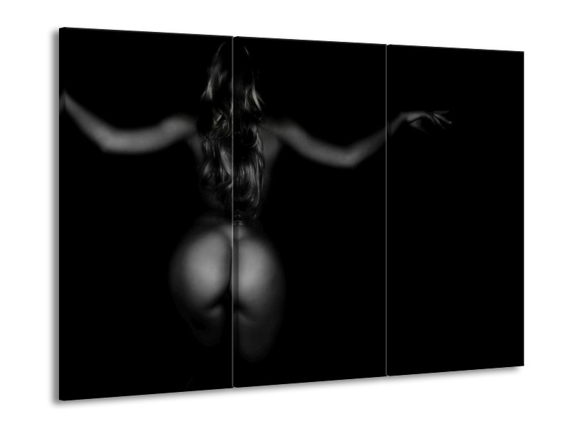 Canvas schilderij Vrouw | Zwart, Grijs | 90x60cm 3Luik