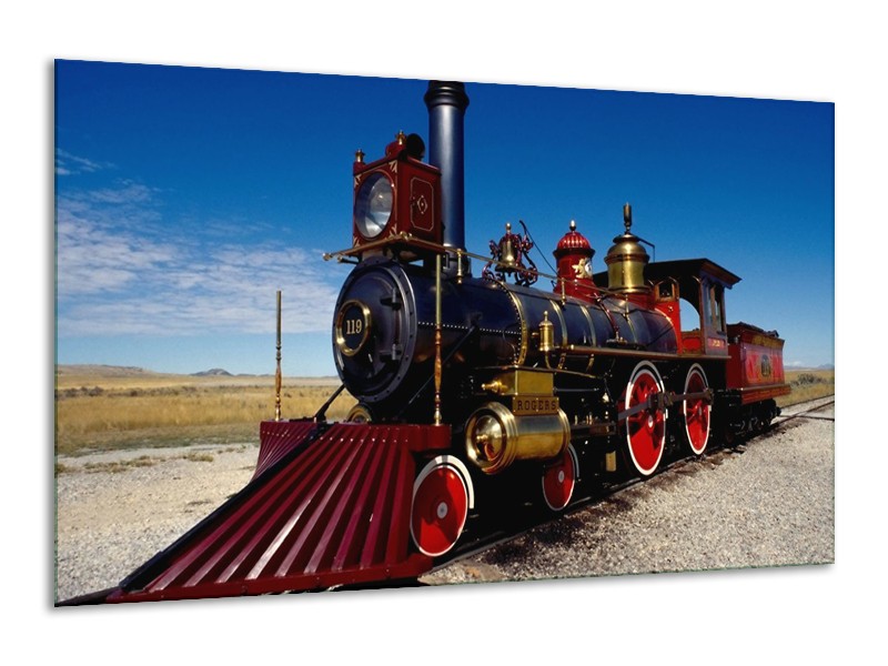 Canvas schilderij Trein | Rood, Blauw, Goud | 120x70cm 1Luik