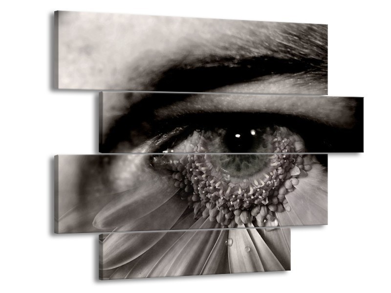 Glas schilderij Ogen | Grijs, Zwart, Wit | 115x85cm 4Luik