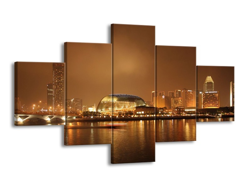 Glas schilderij Steden | Goud, Geel, Wit | 125x70cm 5Luik