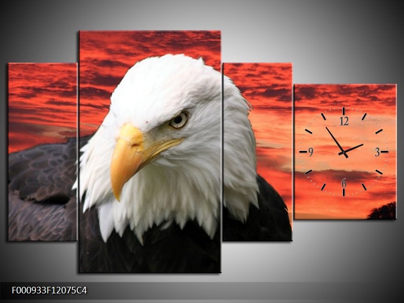 Klok schilderij Vogel | Wit, Rood, Zwart | 120x75cm 4Luik