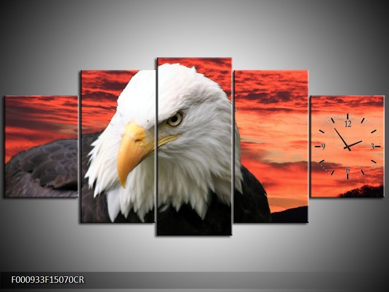 Klok schilderij Vogel | Wit, Rood, Zwart | 150x70cm 5Luik