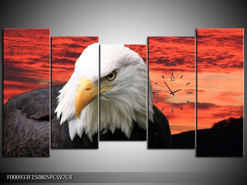 Klok schilderij Vogel | Wit, Rood, Zwart | 150x80cm 5Luik