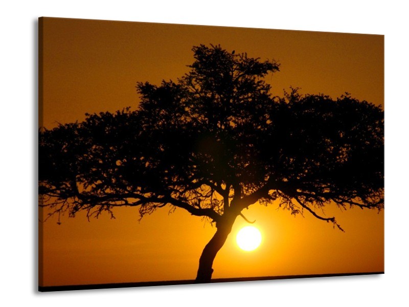 Canvas schilderij Zonsondergang | Zwart, Geel, Oranje | 100x70cm 1Luik