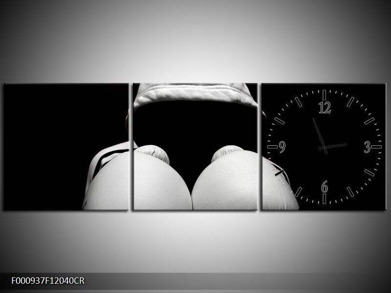 Klok schilderij Sport | Wit, Zwart, Grijs | 120x40cm 3Luik