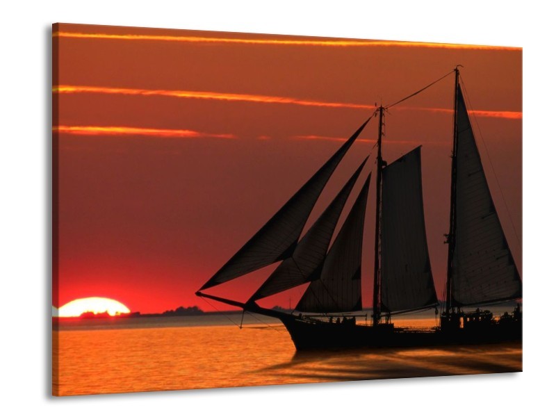 Glas schilderij Zeilboot | Rood, Oranje, Zwart | 100x70cm 1Luik