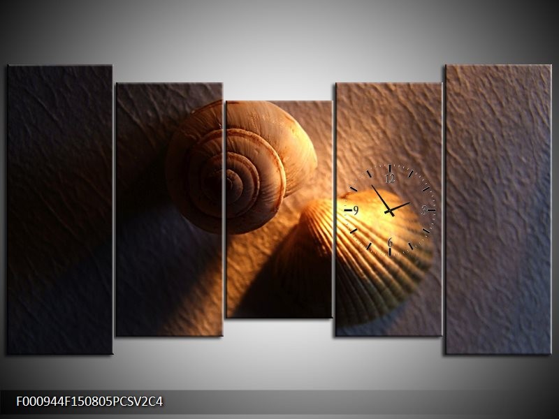 Klok schilderij Schelpen | Geel, Zwart | 150x80cm 5Luik