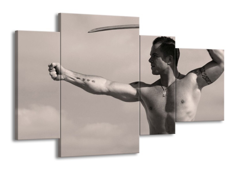 Canvas schilderij Man | Grijs, Zwart | 120x75cm 4Luik
